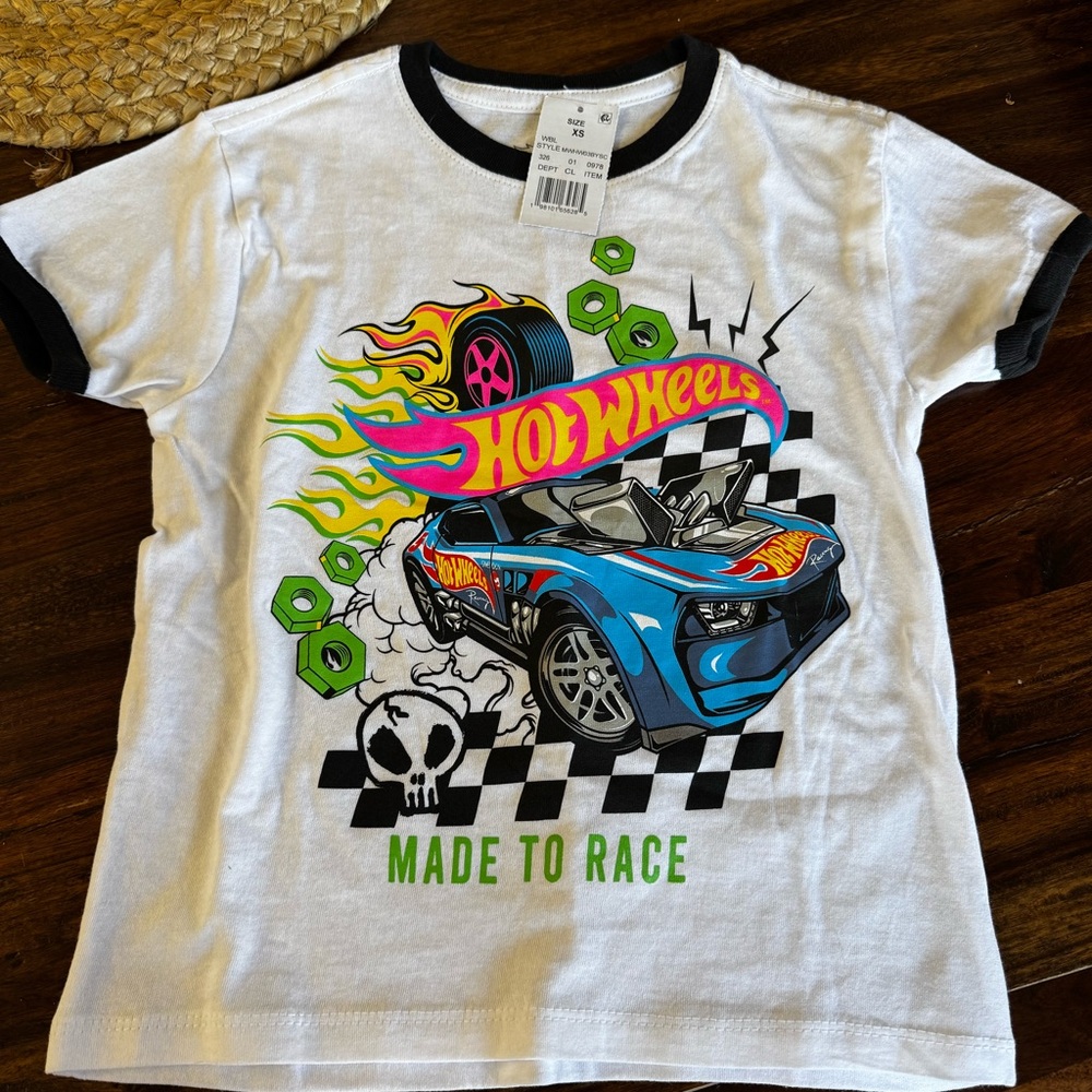 Hot Wheels Kids' White and Black Short Sleeve Tee